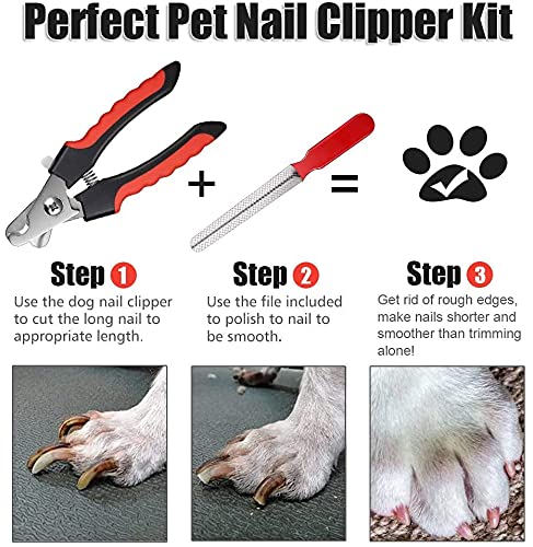 PetVogue Dog Nail Cutter Clipper and filer,Claw & Nails Clippers Grinder Grooming Trimmer for Small, Medium, Large dogs and cats, Red