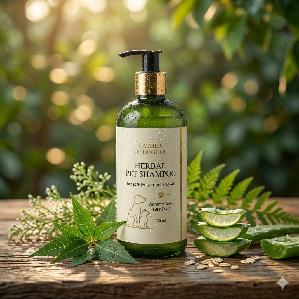 Neem Herbal Pet Shampoo 300ML | Pet Shampoo Tick and Flea | Anti Tick Dog Shampoo for Itchy Skin | Puppy Shampoo & Cat Shampoo | pH Balanced Dog Shampoo and Conditioner for All Breeds(Pack of 1)