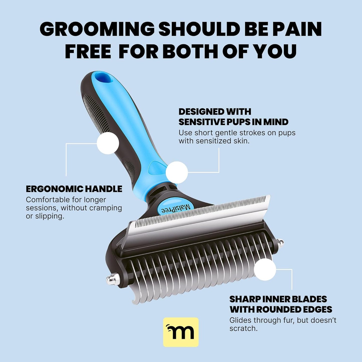 MalsiPree Pet Grooming Brush For Dogs/Cats,2 In 1 Deshedding Tool & Undercoat Rake Dematting Comb For Mats,Reduces Shedding By Up To 95%,Great For Short To Long Hair Small Large Breeds