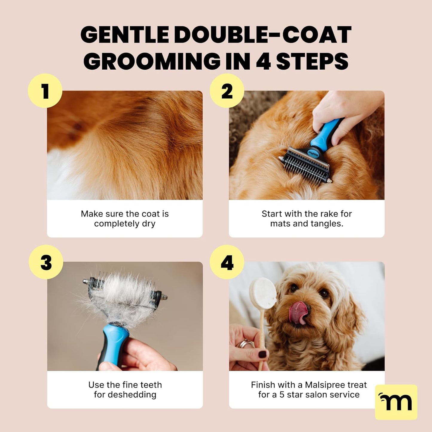 MalsiPree Pet Grooming Brush For Dogs/Cats,2 In 1 Deshedding Tool & Undercoat Rake Dematting Comb For Mats,Reduces Shedding By Up To 95%,Great For Short To Long Hair Small Large Breeds