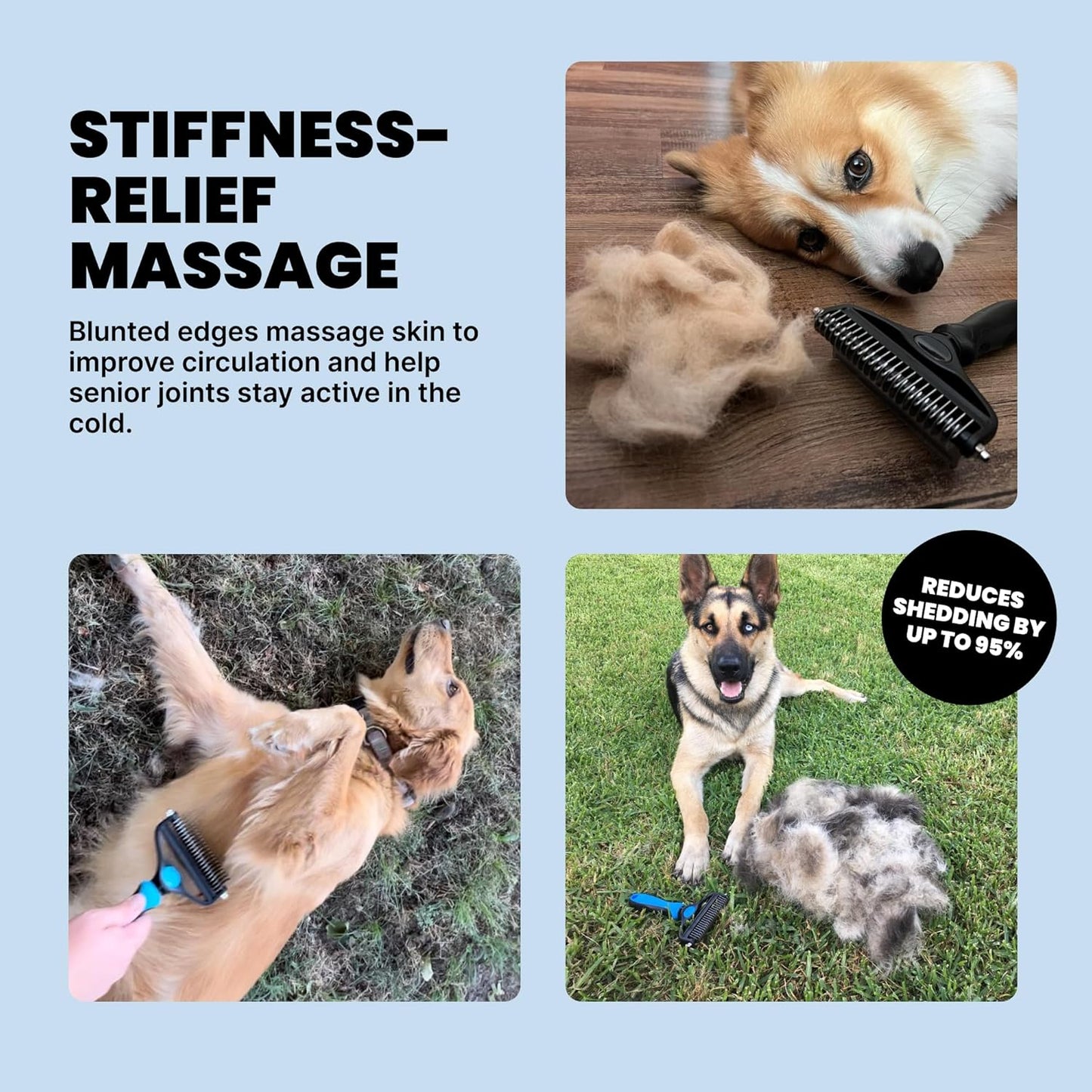 MalsiPree Pet Grooming Brush For Dogs/Cats,2 In 1 Deshedding Tool & Undercoat Rake Dematting Comb For Mats,Reduces Shedding By Up To 95%,Great For Short To Long Hair Small Large Breeds