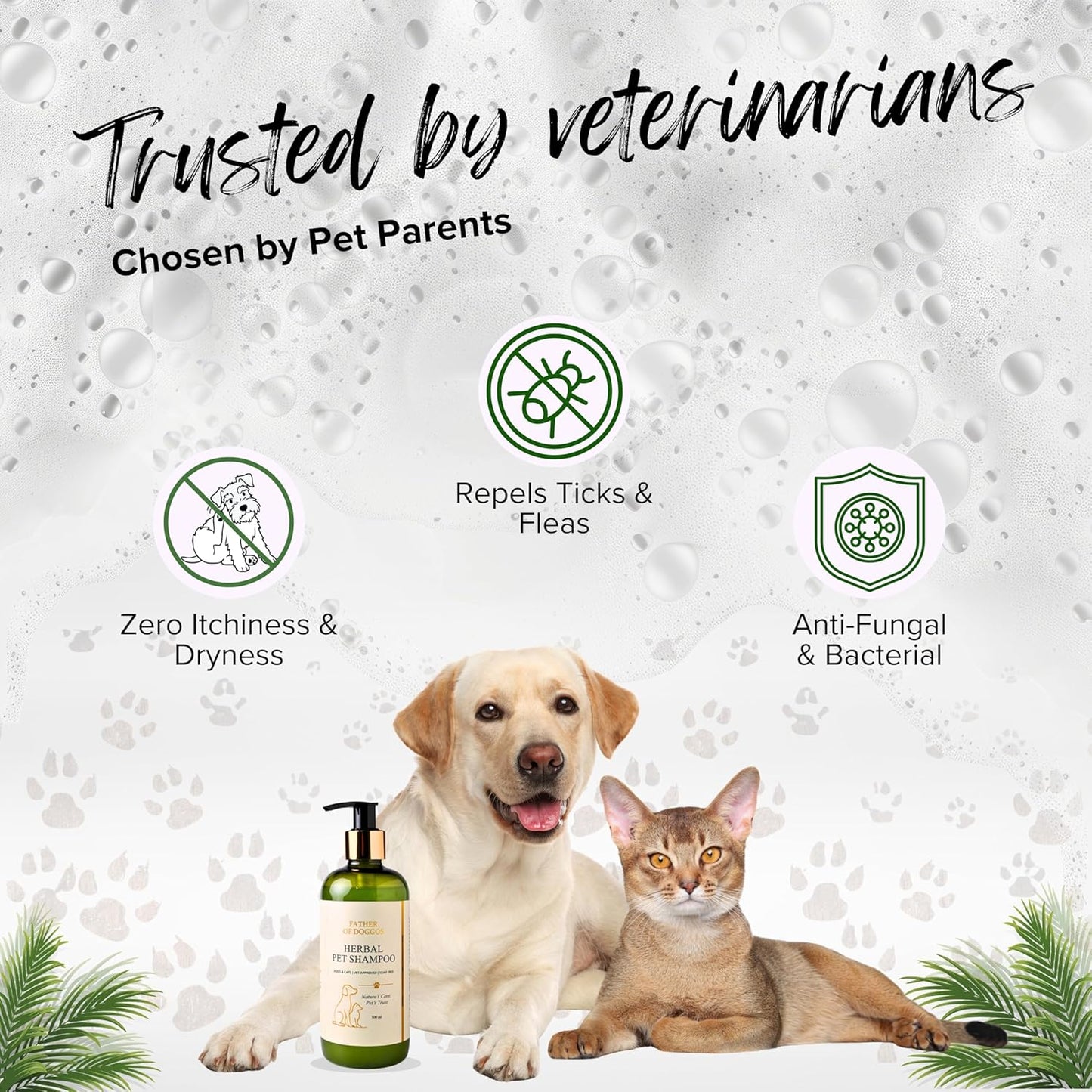 Neem Herbal Pet Shampoo 300ML | Pet Shampoo Tick and Flea | Anti Tick Dog Shampoo for Itchy Skin | Puppy Shampoo & Cat Shampoo | pH Balanced Dog Shampoo and Conditioner for All Breeds(Pack of 1)